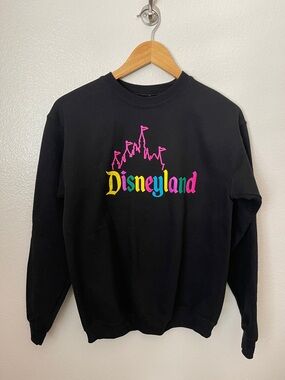 Disneyland Disney Parks black crew neck sweatshirt neon castle graphic XL 14